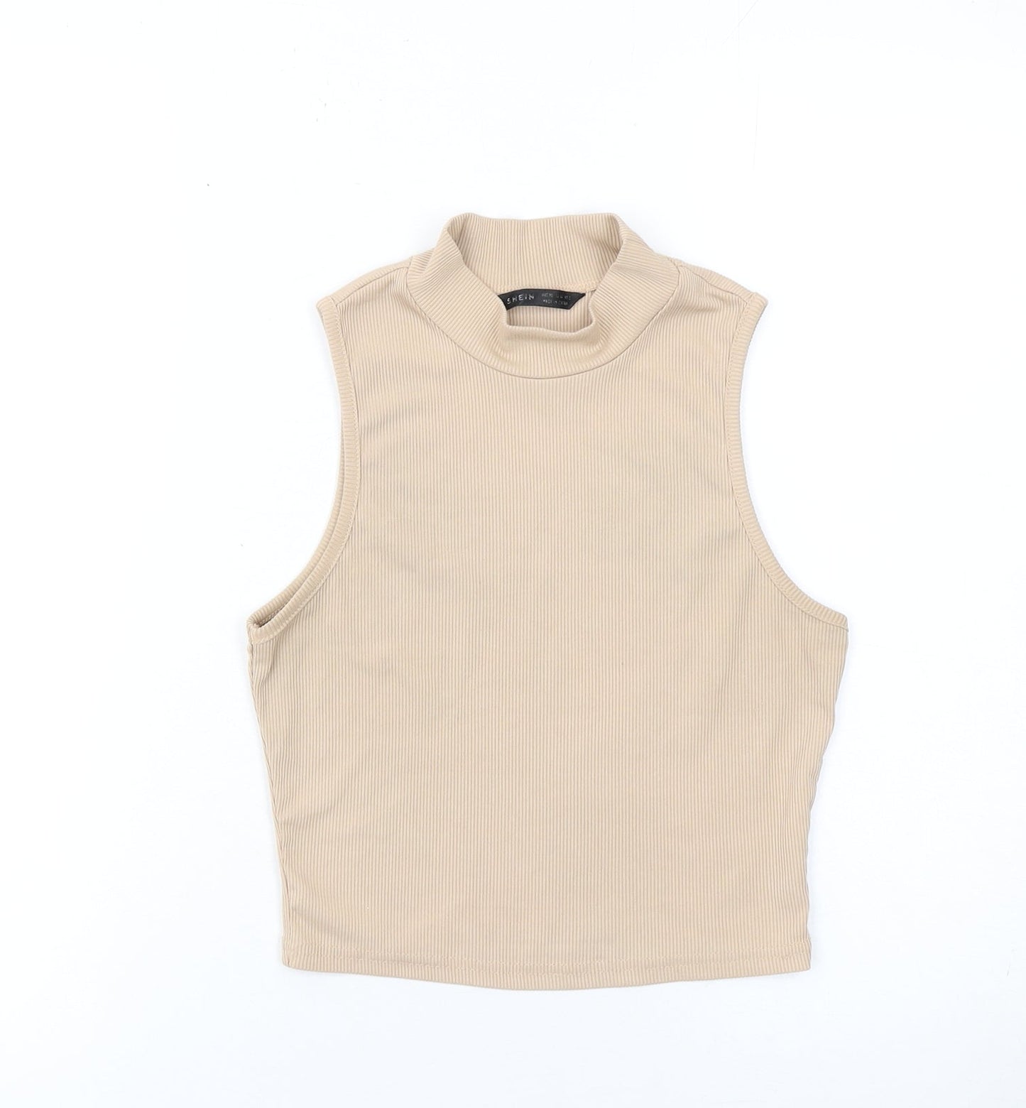 SHEIN Womens Beige Cropped Mock Neck Sleeveless Tank Top S