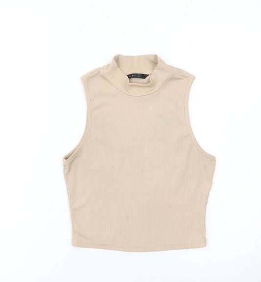 SHEIN Womens Beige Cropped Mock Neck Sleeveless Tank Top S