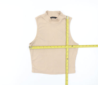 SHEIN Womens Beige Cropped Mock Neck Sleeveless Tank Top S