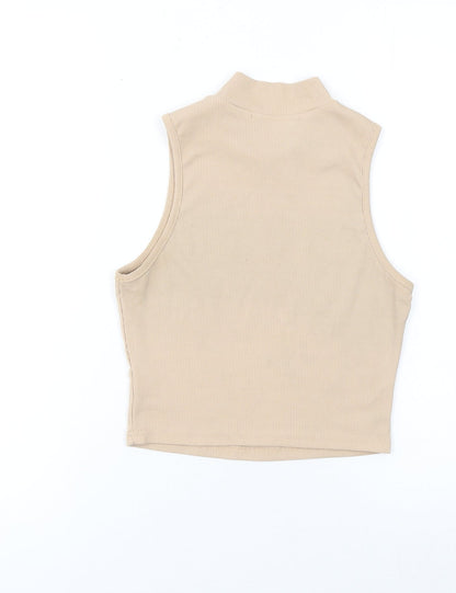 SHEIN Womens Beige Cropped Mock Neck Sleeveless Tank Top S
