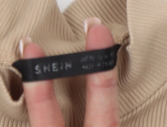 SHEIN Womens Beige Cropped Mock Neck Sleeveless Tank Top S