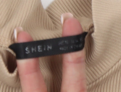 SHEIN Womens Beige Cropped Mock Neck Sleeveless Tank Top S