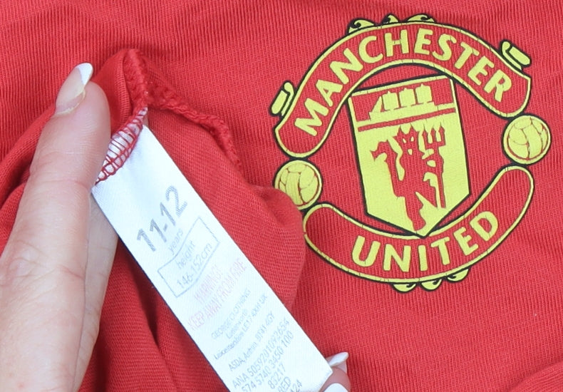 George Boys Red Manchester United Logo T-Shirt 11-12 Years Cotton Short Sleeve