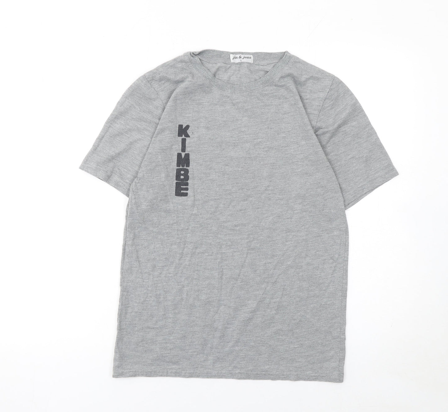 jin & juan Men's Grey Graphic Print Crew Neck T-Shirt Size L