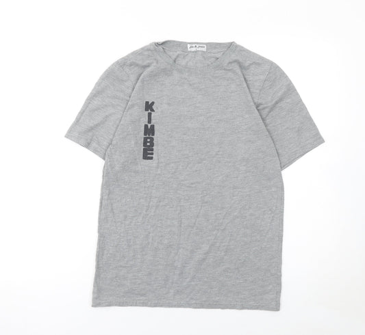 jin & juan Men's Grey Graphic Print Crew Neck T-Shirt Size L