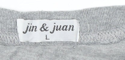 jin & juan Men's Grey Graphic Print Crew Neck T-Shirt Size L