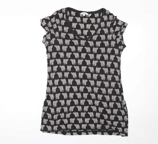 FatFace Women Black Elephant Print V-Neck Short Sleeve T-Shirt Size 8