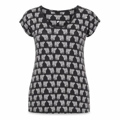 FatFace Women Black Elephant Print V-Neck Short Sleeve T-Shirt Size 8