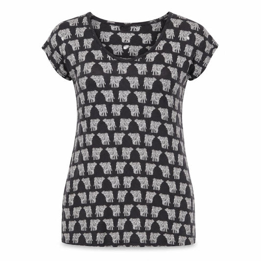 FatFace Women Black Elephant Print V-Neck Short Sleeve T-Shirt Size 8