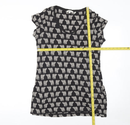 FatFace Women Black Elephant Print V-Neck Short Sleeve T-Shirt Size 8