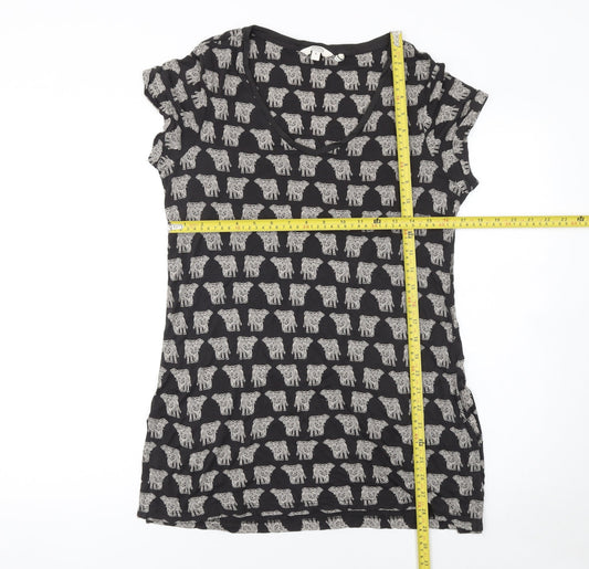 FatFace Women Black Elephant Print V-Neck Short Sleeve T-Shirt Size 8