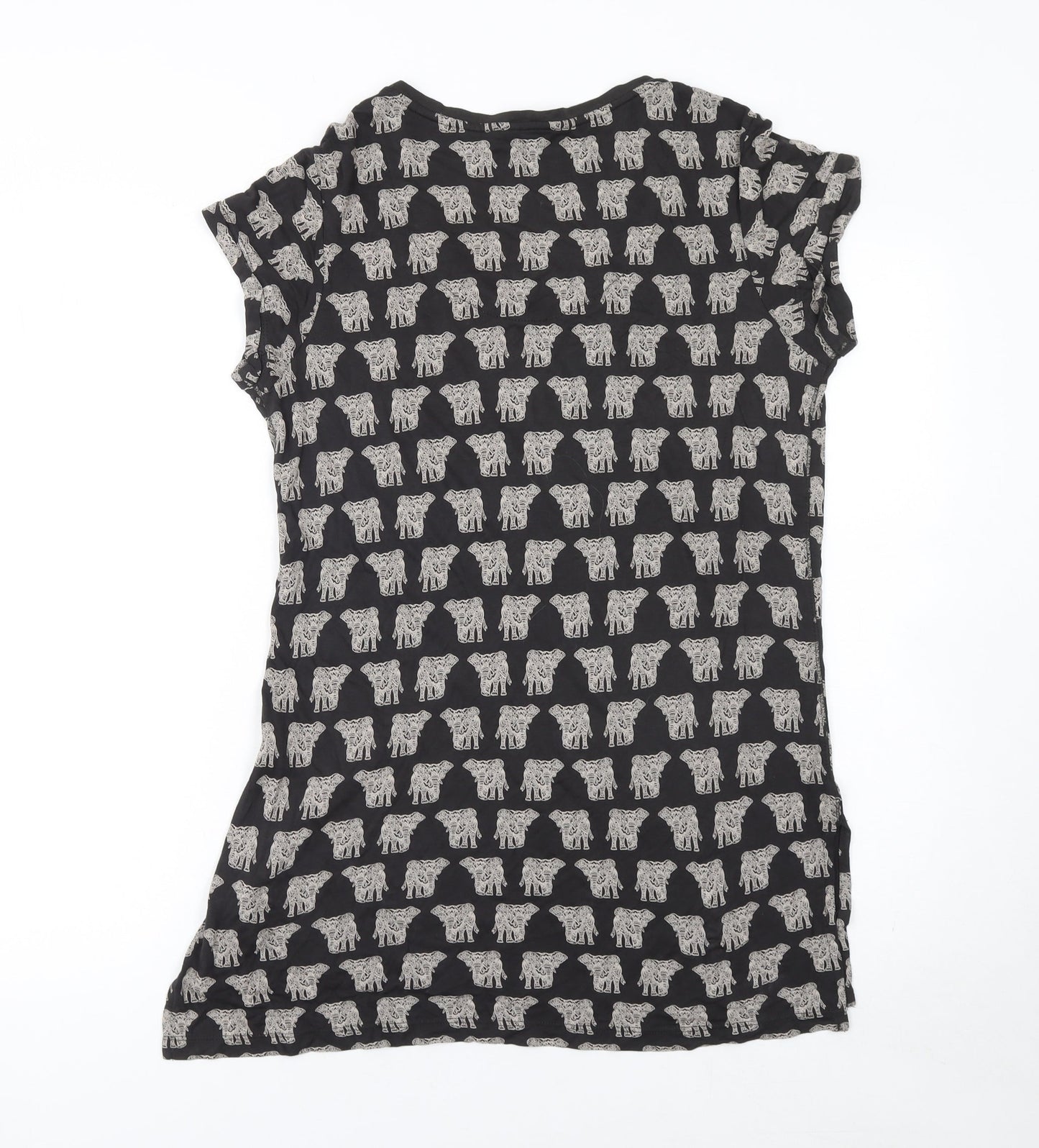 FatFace Women Black Elephant Print V-Neck Short Sleeve T-Shirt Size 8