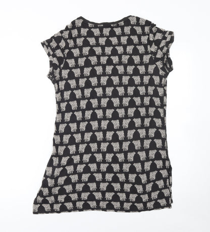 FatFace Women Black Elephant Print V-Neck Short Sleeve T-Shirt Size 8