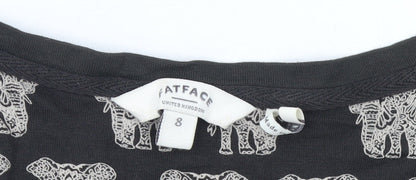 FatFace Women Black Elephant Print V-Neck Short Sleeve T-Shirt Size 8