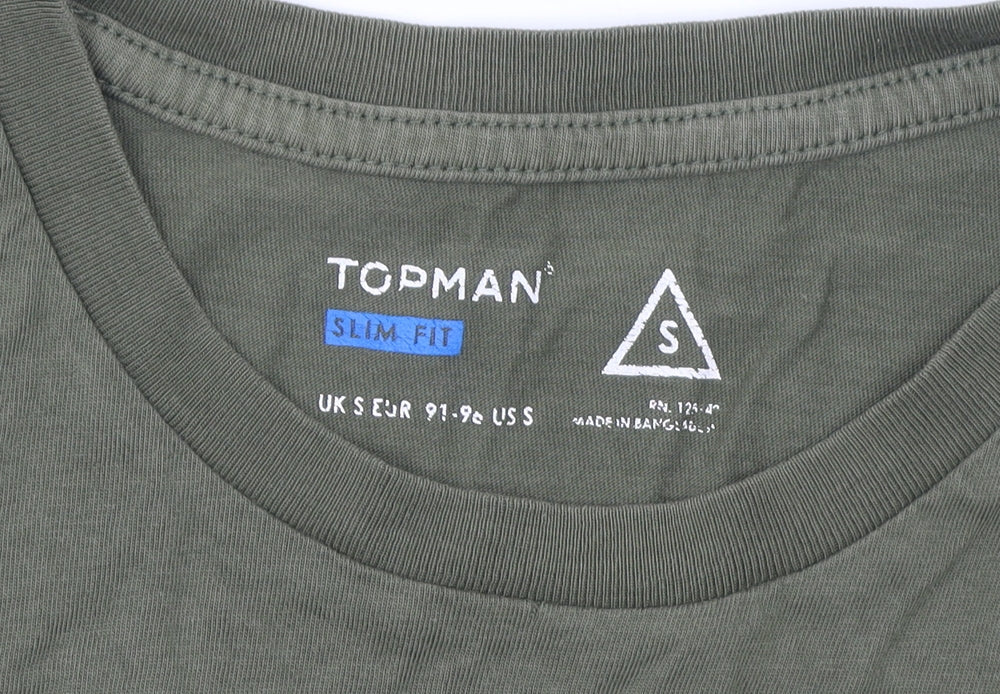 Topman Men's Green Slim Fit Crew Neck Cotton T-Shirt Size S