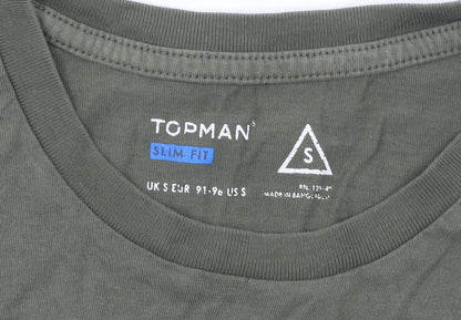 Topman Men's Green Slim Fit Crew Neck Cotton T-Shirt Size S