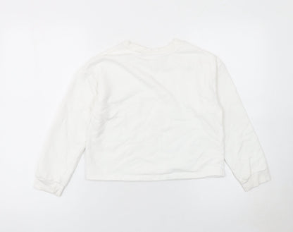River Island Girls White Gold Logo Sweatshirt 9-10 Years Cotton Blend