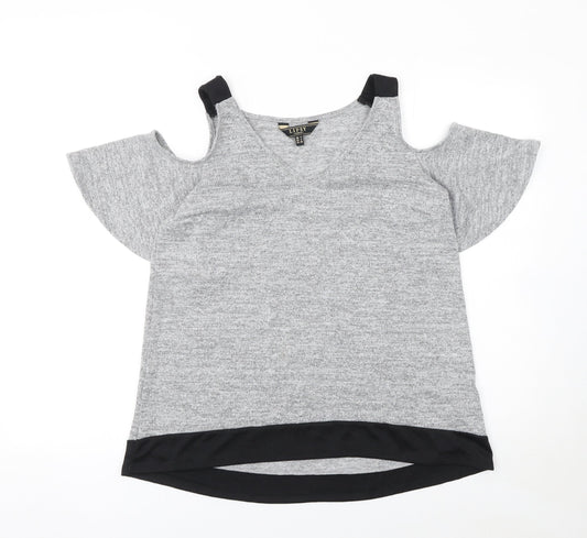 Lipsy Women’s Grey V-Neck Cold Shoulder Short Sleeve Top Size 8