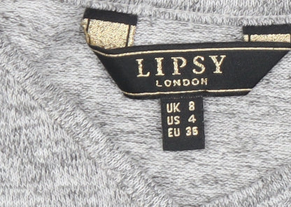 Womens UK Size 8 Lipsy Grey Basic T-Shirt