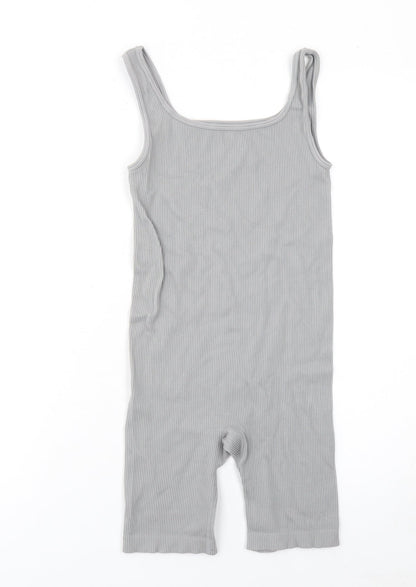 Matalan Girls Grey Ribbed Bodysuit One-Piece Large Sleeveless Stretch Fit