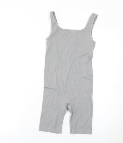 Matalan Girls Grey Ribbed Bodysuit One-Piece Large Sleeveless Stretch Fit