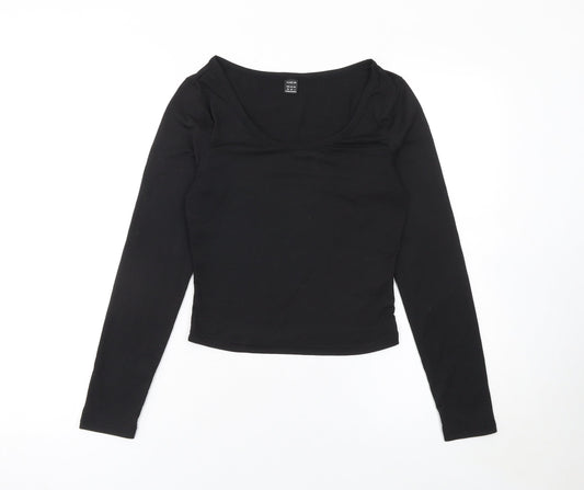 SHEIN Women Black XS Cropped Long Sleeve Slim Fit Scoop Neck Top