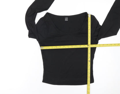 SHEIN Women Black XS Cropped Long Sleeve Slim Fit Scoop Neck Top