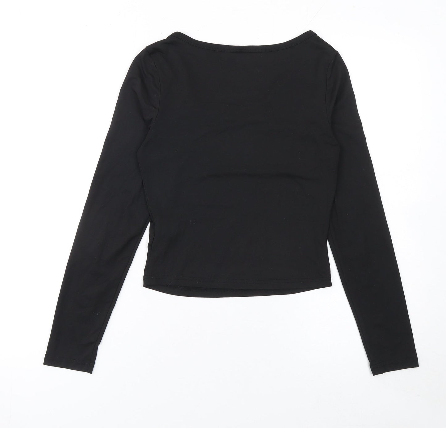 SHEIN Women Black XS Cropped Long Sleeve Slim Fit Scoop Neck Top