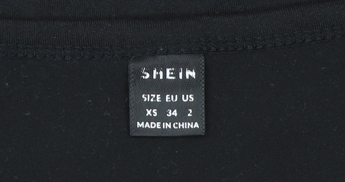 SHEIN Women Black XS Cropped Long Sleeve Slim Fit Scoop Neck Top