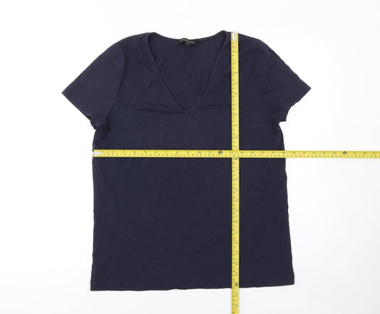 Jaeger Women Blue Basic V-Neck Cotton Short Sleeve T-Shirt M