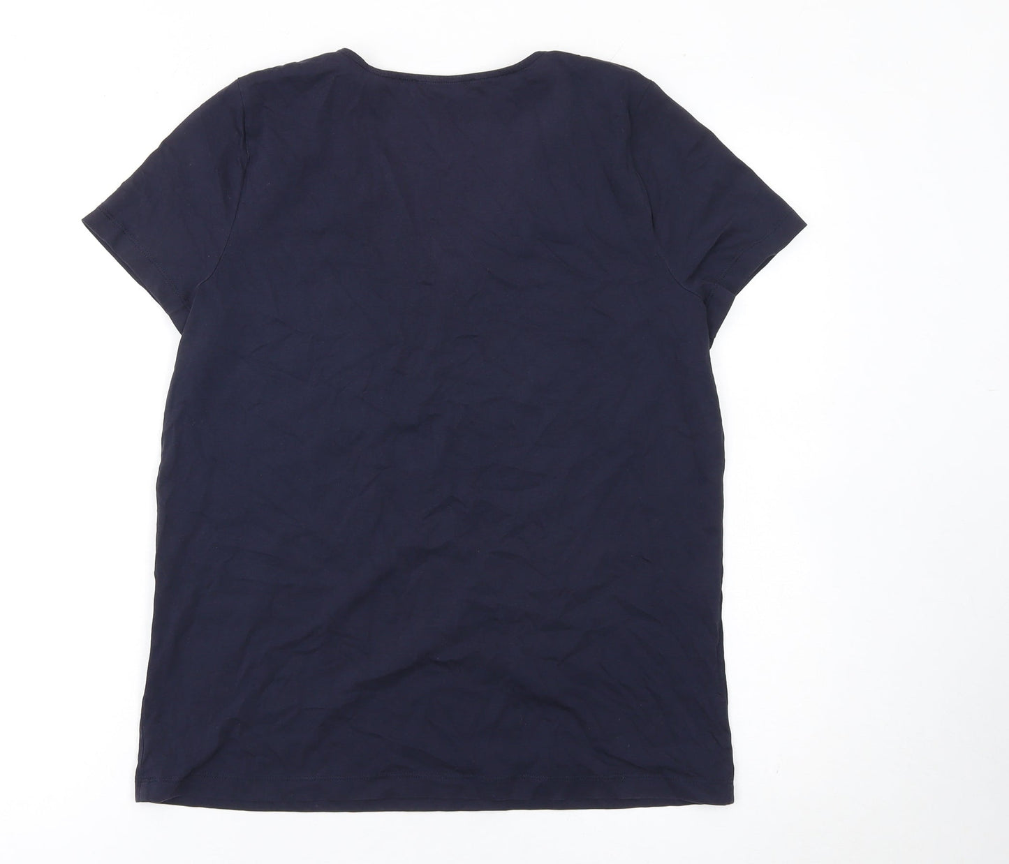 Jaeger Women Blue Basic V-Neck Cotton Short Sleeve T-Shirt M