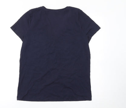 Jaeger Women Blue Basic V-Neck Cotton Short Sleeve T-Shirt M
