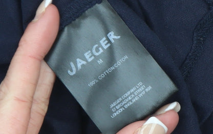 Jaeger Women Blue Basic V-Neck Cotton Short Sleeve T-Shirt M