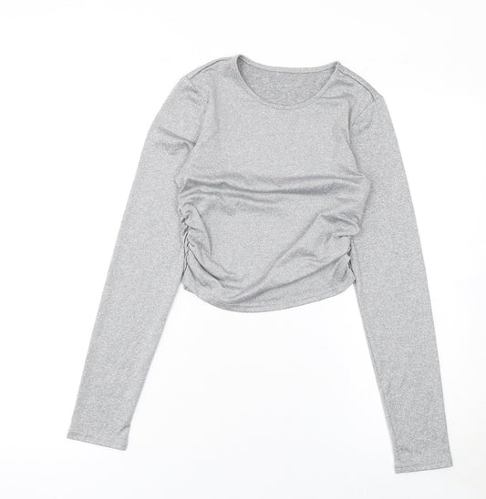 SHEIN Women’s Grey Cropped Long Sleeve Slim Fit Top Size 8