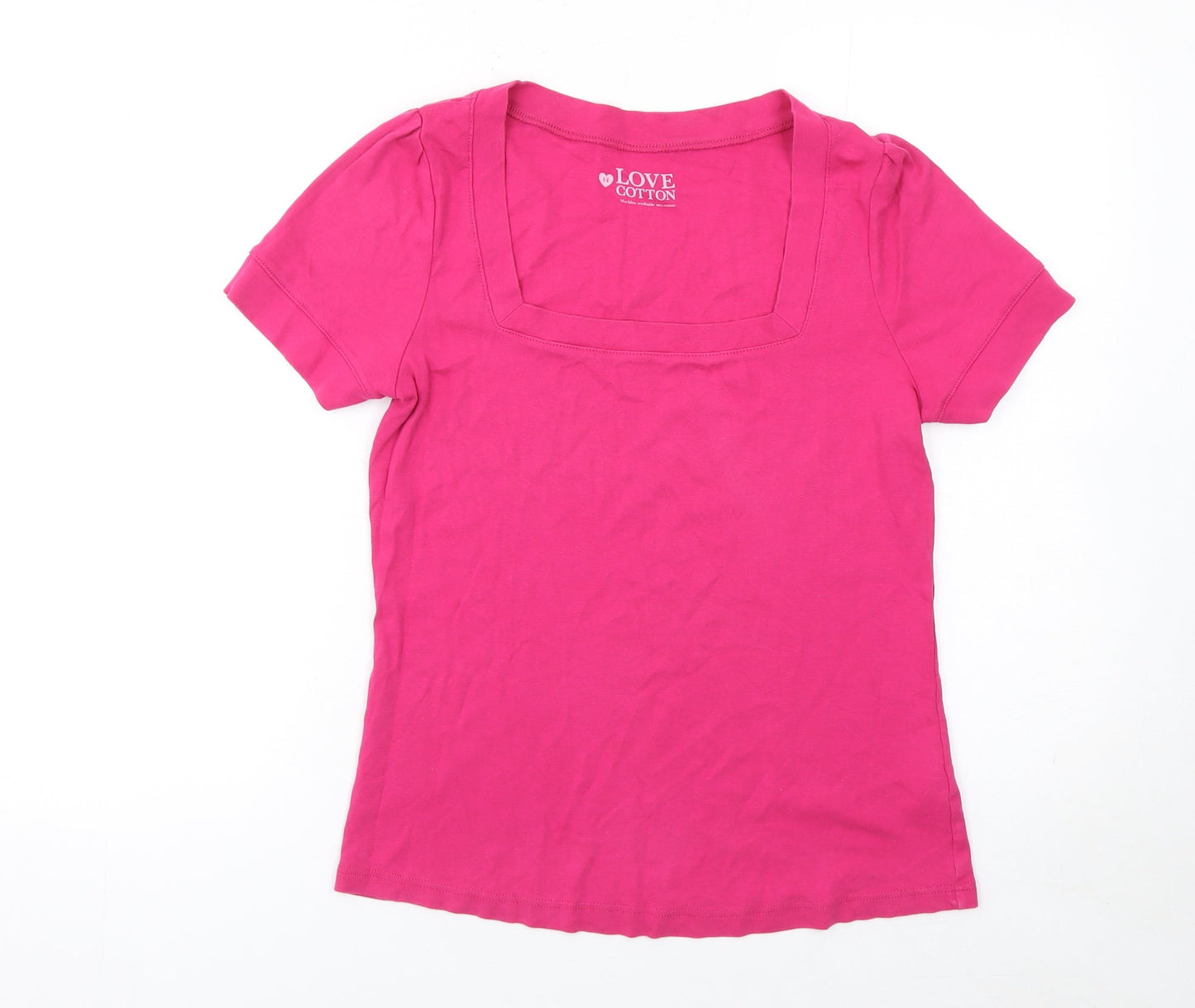 Womens UK Size 14 Love Cotton Pink Basic T-Shirt