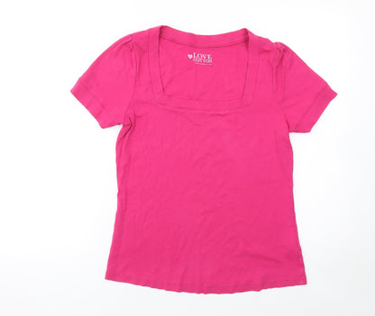 Womens UK Size 14 Love Cotton Pink Basic T-Shirt