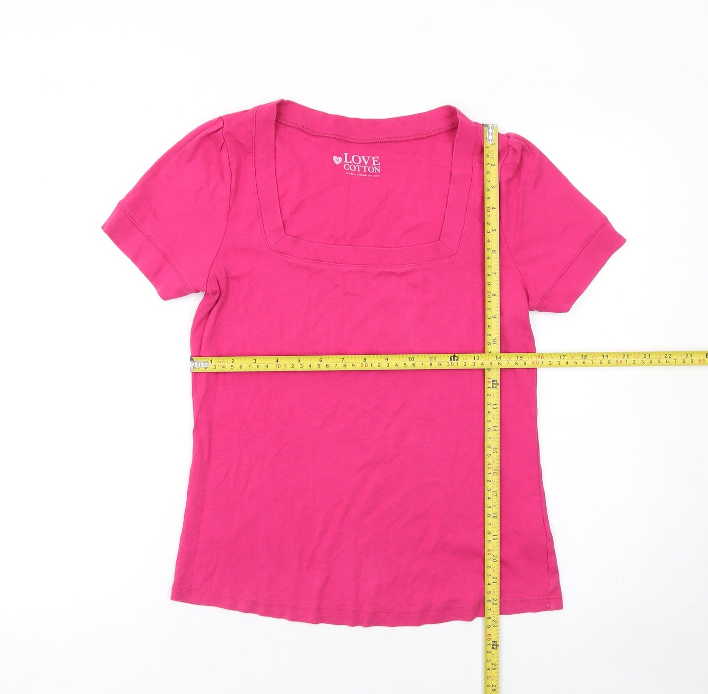 Womens UK Size 14 Love Cotton Pink Basic T-Shirt