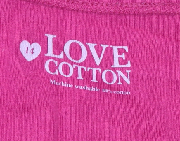 Womens UK Size 14 Love Cotton Pink Basic T-Shirt