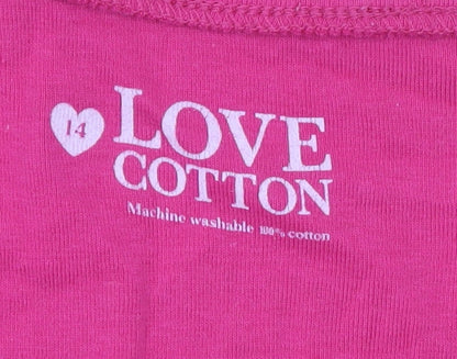 Womens UK Size 14 Love Cotton Pink Basic T-Shirt