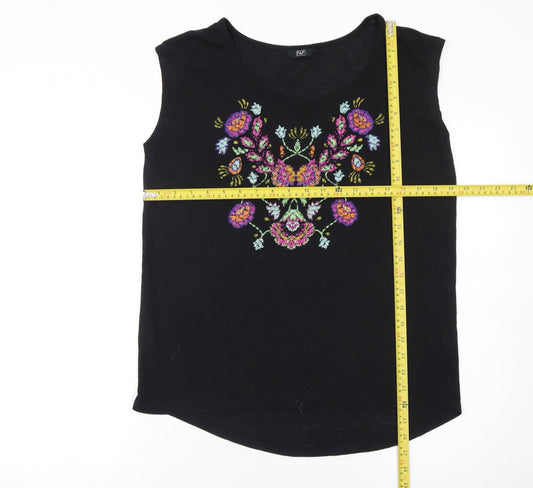F&F Women's Black Floral Embroidered Sleeveless Tank Top Size 14