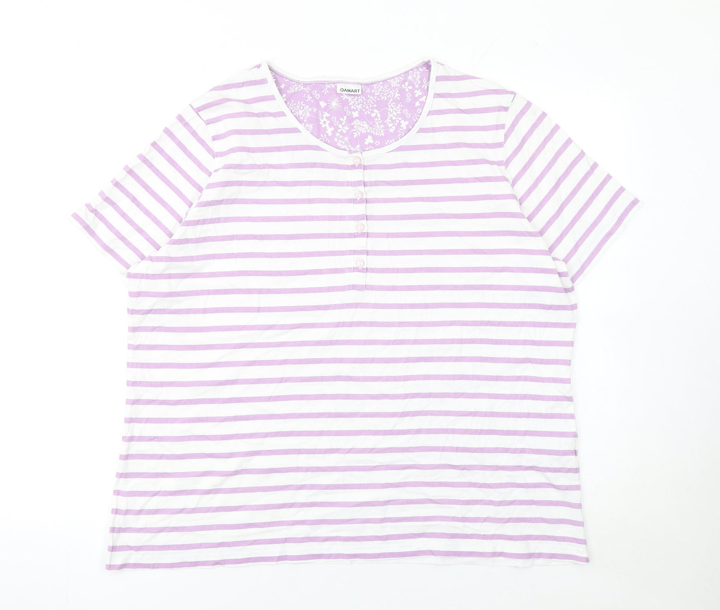 Damart Women's Pink White Striped Cotton T-Shirt Size 22