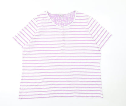 Damart Women's Pink White Striped Cotton T-Shirt Size 22
