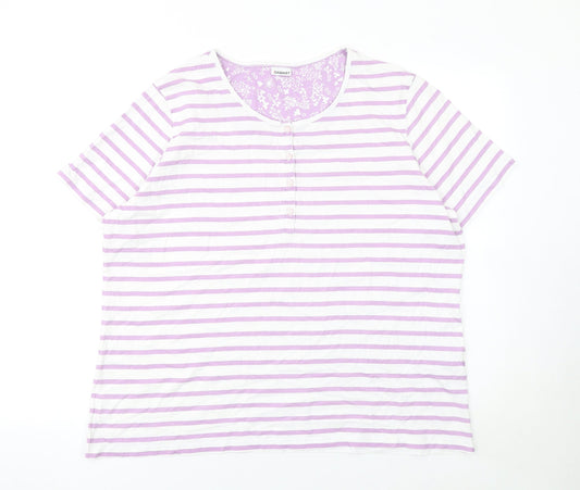 Damart Women's Pink White Striped Cotton T-Shirt Size 22
