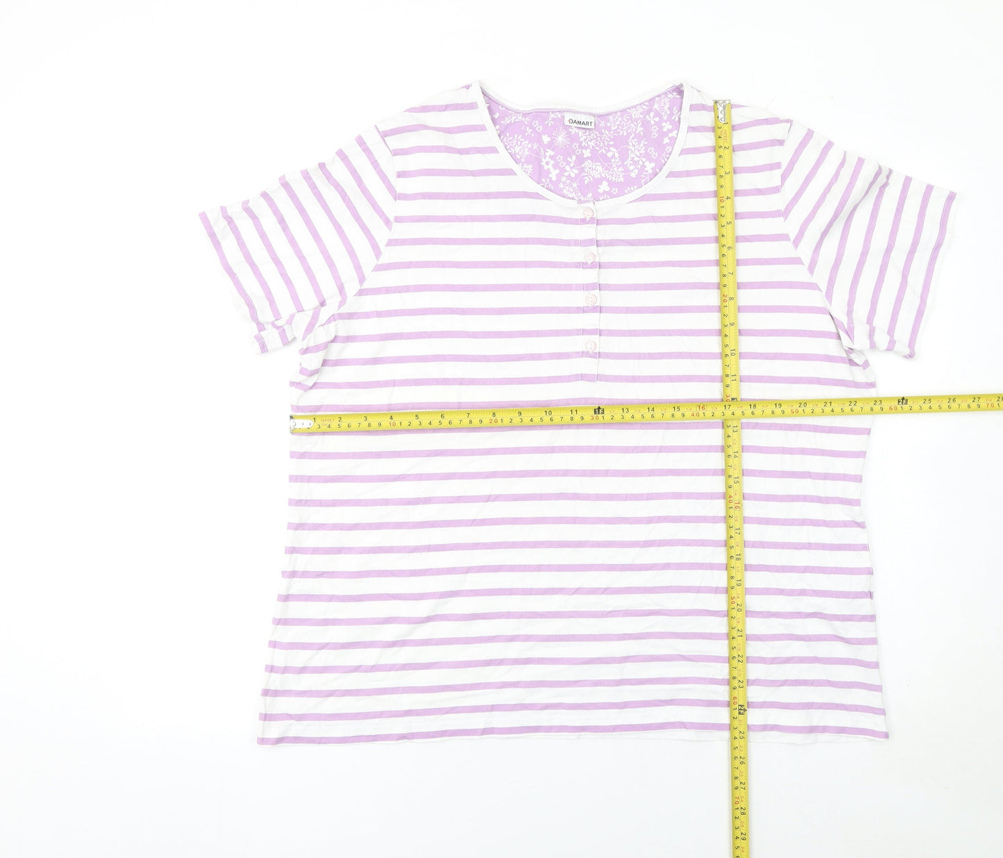 Damart Women's Pink White Striped Cotton T-Shirt Size 22