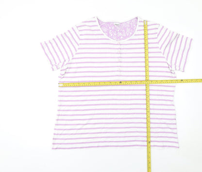 Damart Women's Pink White Striped Cotton T-Shirt Size 22