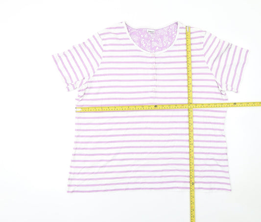 Damart Women's Pink White Striped Cotton T-Shirt Size 22
