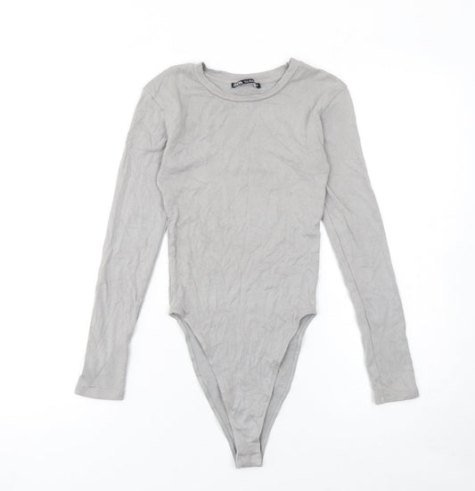 Zara Women Grey Long Sleeve Bodysuit Size S Viscose Cotton Blend