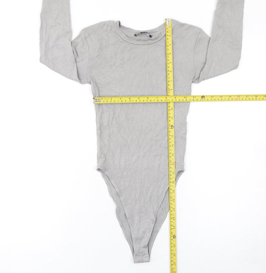 Zara Women Grey Long Sleeve Bodysuit Size S Viscose Cotton Blend