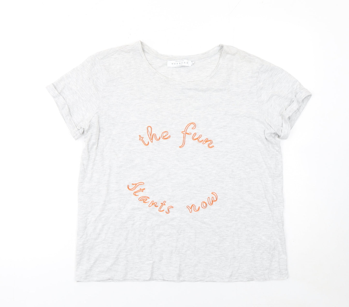 John Lewis Women Grey Embroidered Slogan T-Shirt Size 10