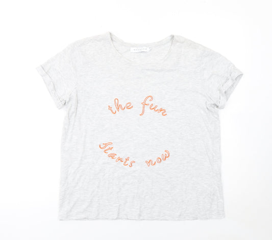 John Lewis Women Grey Embroidered Slogan T-Shirt Size 10